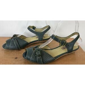 Indigo Clarks Teal Blue Leather Strappy Peeptoe Ankle Buckle Comfort Sandals 6M